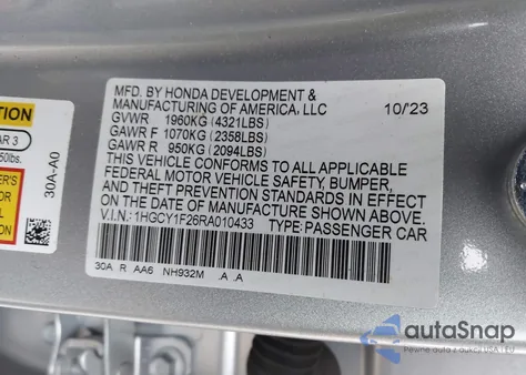 2024 Honda Accord Lx z USA, uszkodzony, nr VIN 1HGCY1F26RA010433